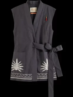 Online BELTED GILET WITH PALM EMBROIDERY Women Tops & T-shirts|Blazers