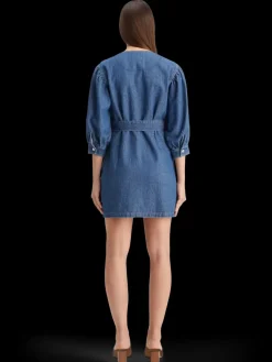 Clearance Belted v - neck washed denim dress Women Dresses & Jumpsuits