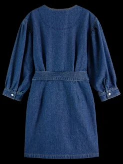 Clearance Belted v - neck washed denim dress Women Dresses & Jumpsuits
