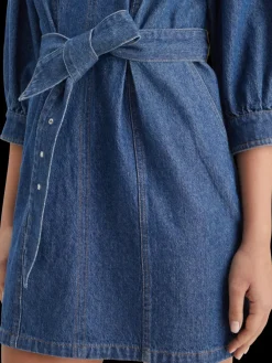 Clearance Belted v - neck washed denim dress Women Dresses & Jumpsuits