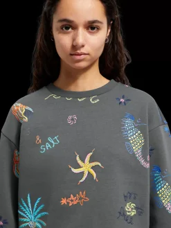 Discount BOXY FIT EMBROIDERED SWEATSHIRT Women Sweatshirts & Hoodies