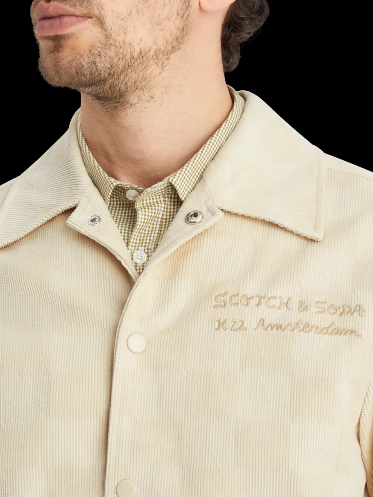 Hot Check-patterned corduroy college jacket Jackets & Coats