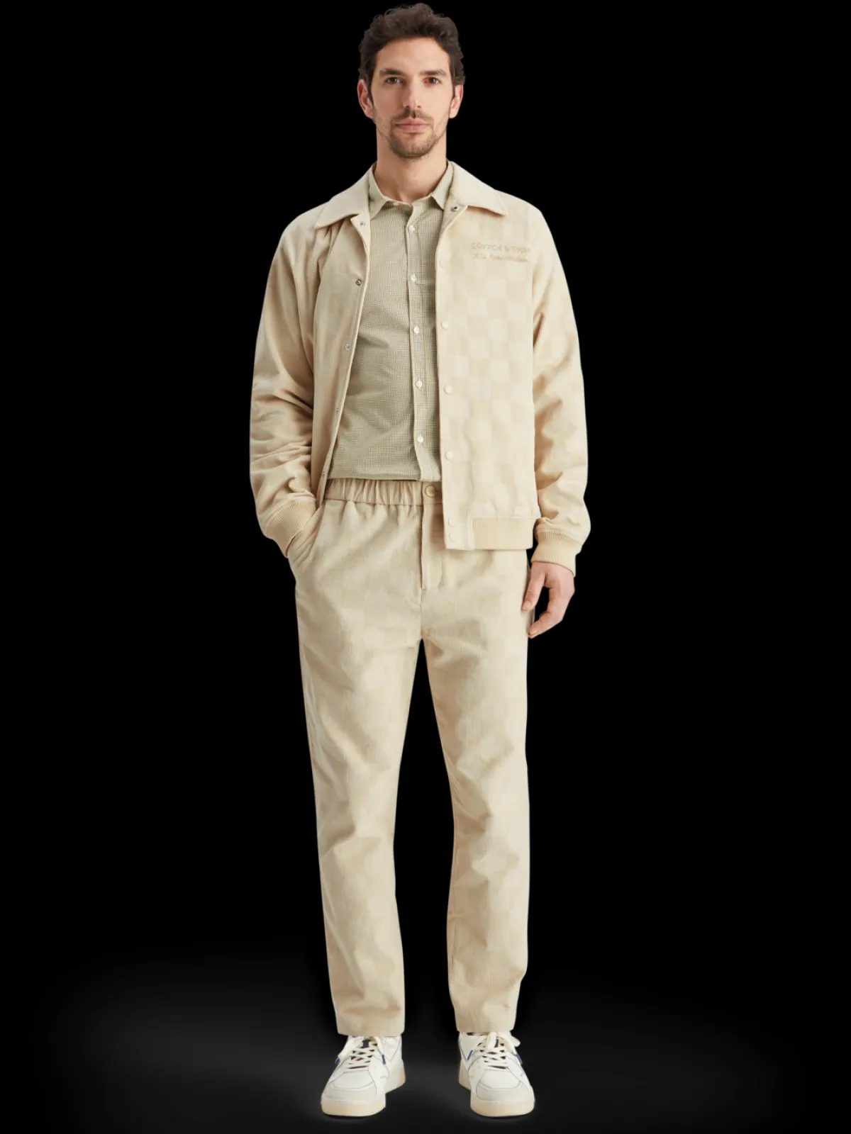 Hot Check-patterned corduroy college jacket Jackets & Coats