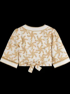 Discount EMBROIDERED LINEN CROP TOP Women Tops & T-shirts