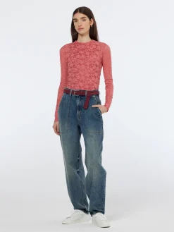 Outlet Floral lace LS T-shirt Women Tops & T-shirts