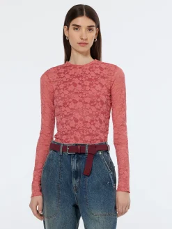 Outlet Floral lace LS T-shirt Women Tops & T-shirts