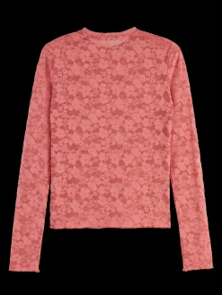 Outlet Floral lace LS T-shirt Women Tops & T-shirts