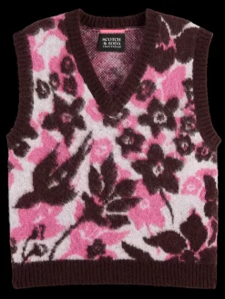Outlet FUZZY V- NECK JACQUARD SPENCER Women Knitwear