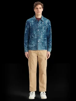 Discount Indigo jacquard denim workwear jacket with wash effects Jackets & Coats