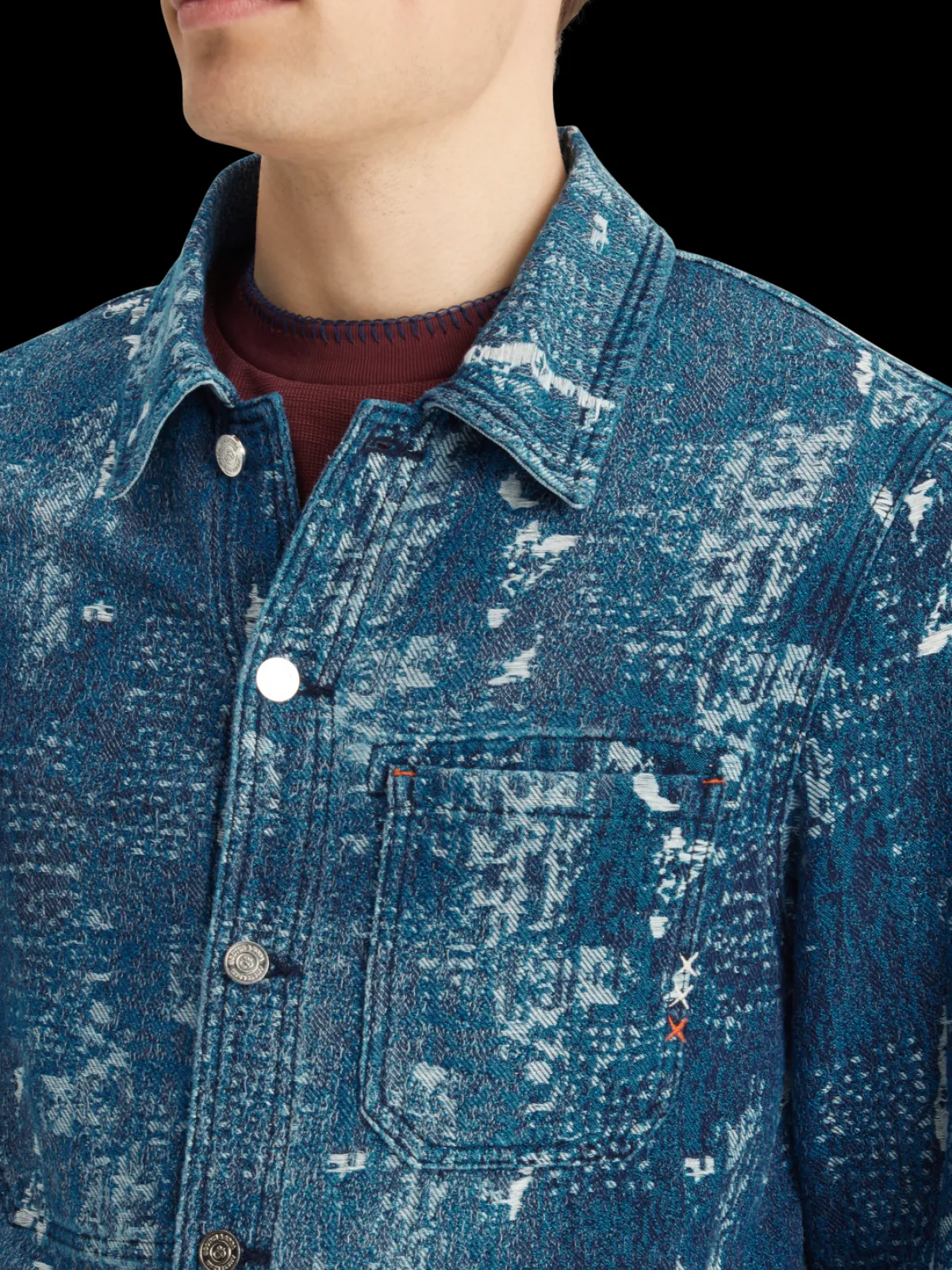 Discount Indigo jacquard denim workwear jacket with wash effects Jackets & Coats