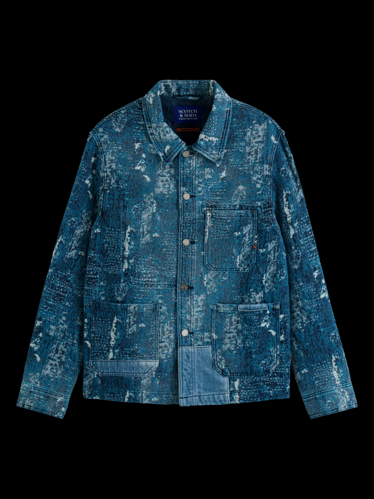 Discount Indigo jacquard denim workwear jacket with wash effects Jackets & Coats