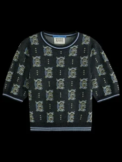 Fashion Jacquard cropped pullover Women Knitwear