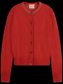 Best JACQUARD TRIM CREW NECK CARDIGAN Women Sweatshirts & Hoodies