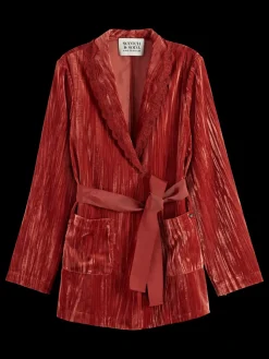 New LACE TRIMMED VELVET PYJAMA BLAZER Women Blazers