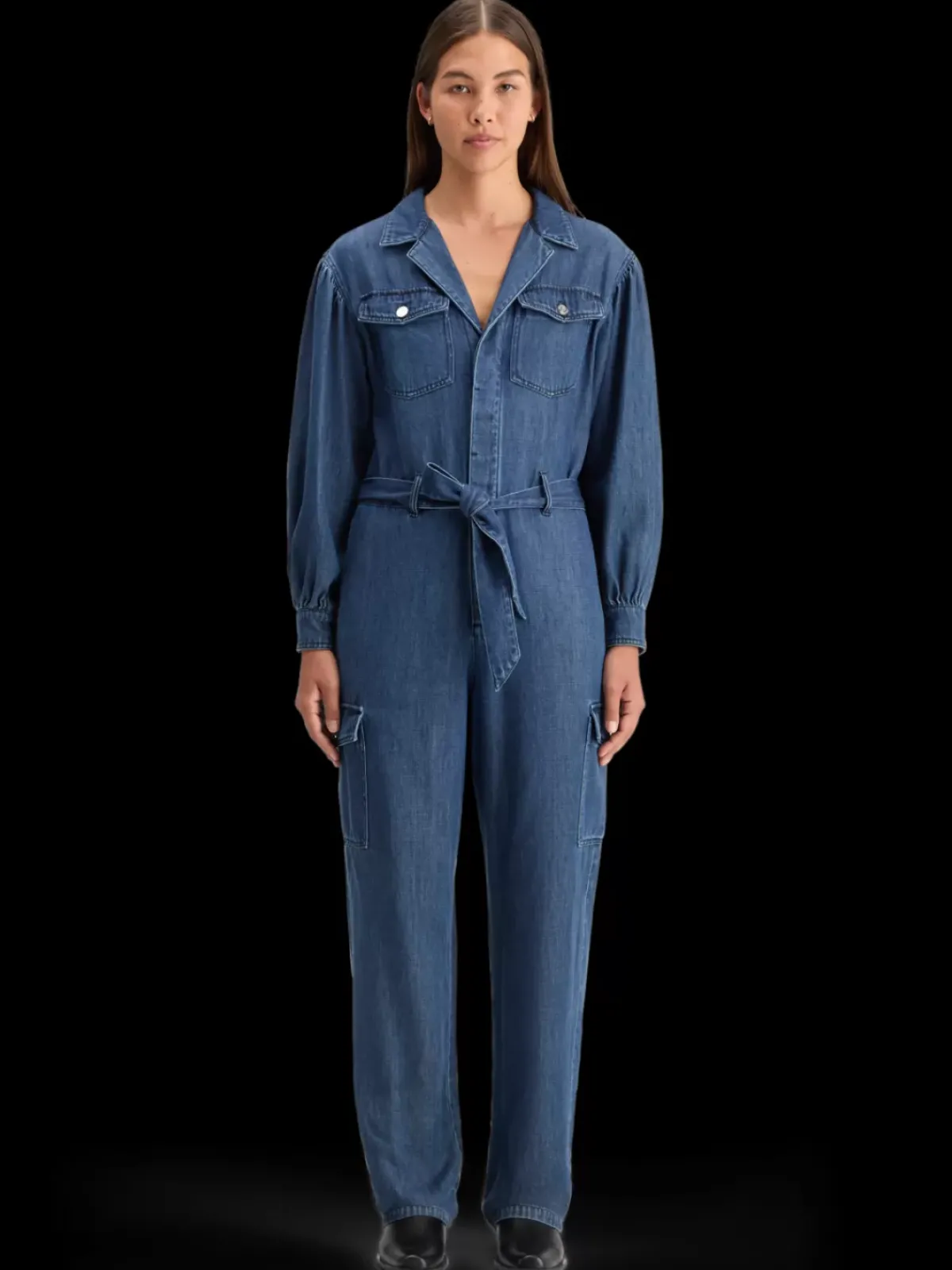 Fashion LIGHTWEIGHT DENIM JUMPSUIT IN DARK WASH WITH TONAL DETAILING Women Dresses & Jumpsuits