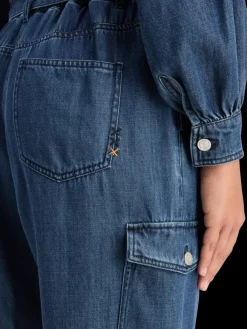 Fashion LIGHTWEIGHT DENIM JUMPSUIT IN DARK WASH WITH TONAL DETAILING Women Dresses & Jumpsuits