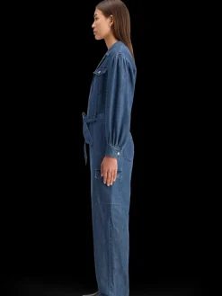 Fashion LIGHTWEIGHT DENIM JUMPSUIT IN DARK WASH WITH TONAL DETAILING Women Dresses & Jumpsuits