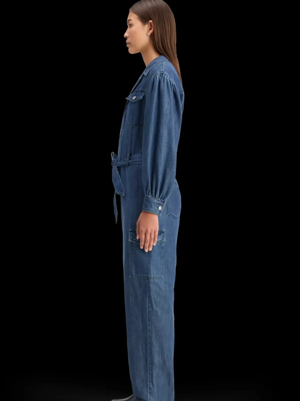 Fashion LIGHTWEIGHT DENIM JUMPSUIT IN DARK WASH WITH TONAL DETAILING Women Dresses & Jumpsuits