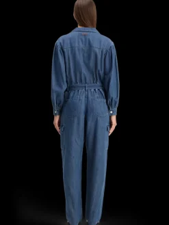 Fashion LIGHTWEIGHT DENIM JUMPSUIT IN DARK WASH WITH TONAL DETAILING Women Dresses & Jumpsuits