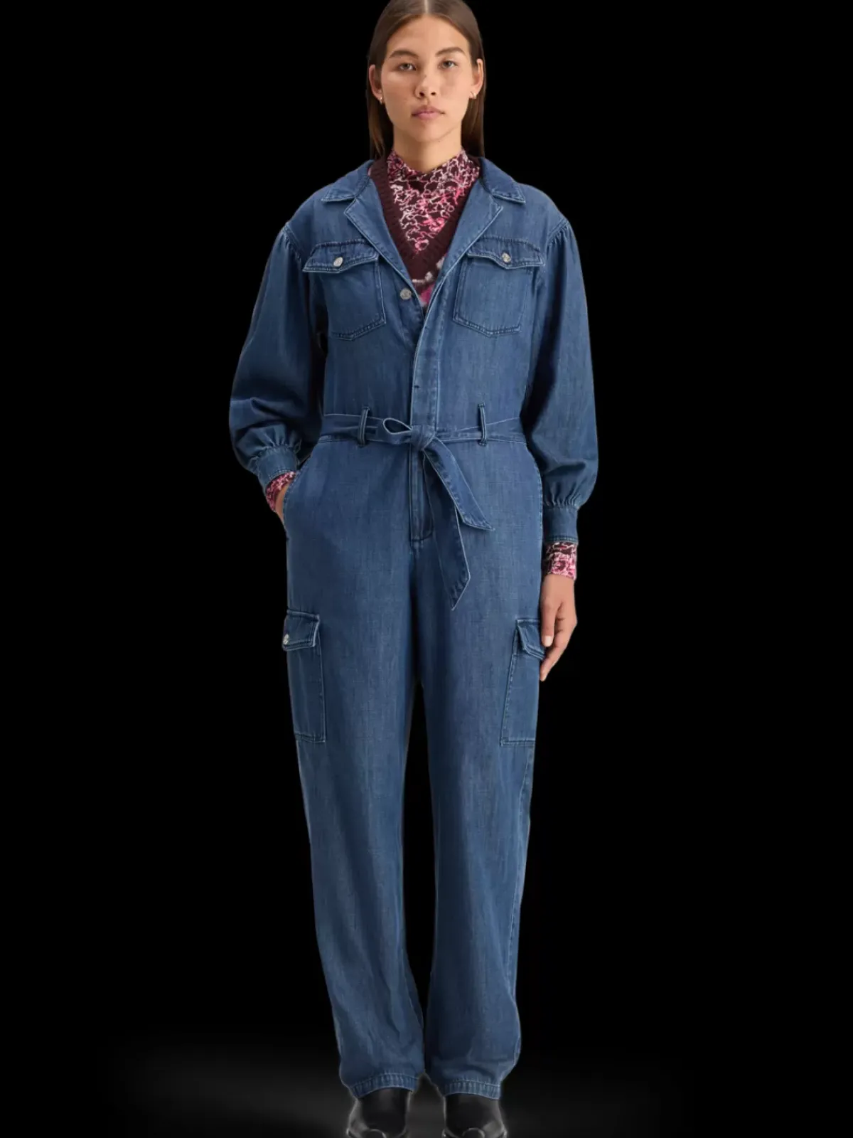 Fashion LIGHTWEIGHT DENIM JUMPSUIT IN DARK WASH WITH TONAL DETAILING Women Dresses & Jumpsuits