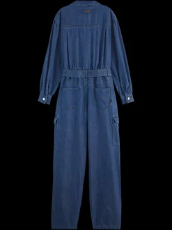 Fashion LIGHTWEIGHT DENIM JUMPSUIT IN DARK WASH WITH TONAL DETAILING Women Dresses & Jumpsuits