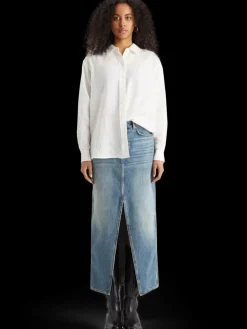 Fashion Long vintage washed denim skirt with front split Women Skirts & Shorts