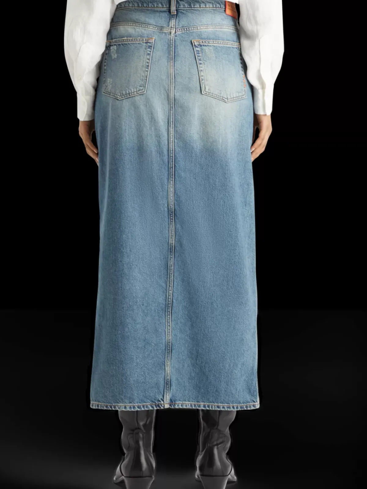Fashion Long vintage washed denim skirt with front split Women Skirts & Shorts