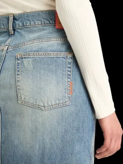 Fashion Long vintage washed denim skirt with front split Women Skirts & Shorts