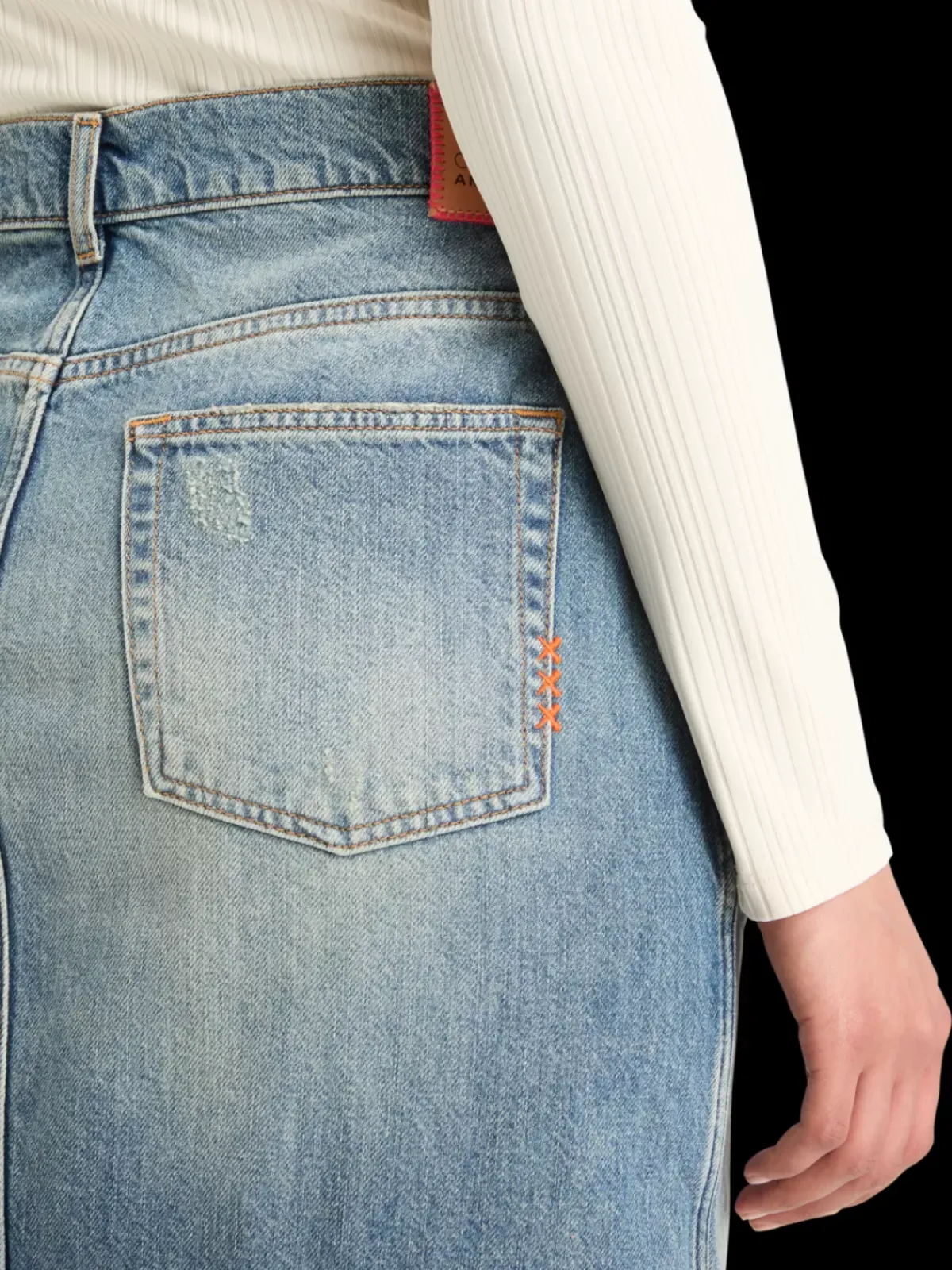 Fashion Long vintage washed denim skirt with front split Women Skirts & Shorts