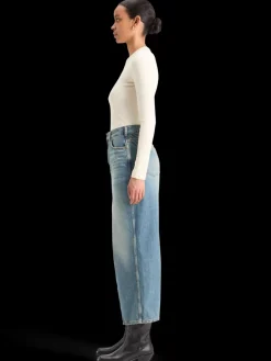 Fashion Long vintage washed denim skirt with front split Women Skirts & Shorts