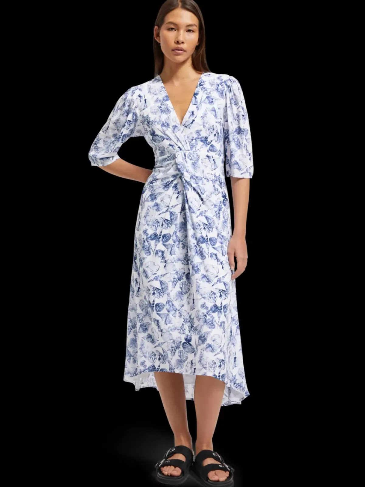 Fashion MIDI WRAP DRESS WITH KNOT DETAIL Women Dresses & Jumpsuits