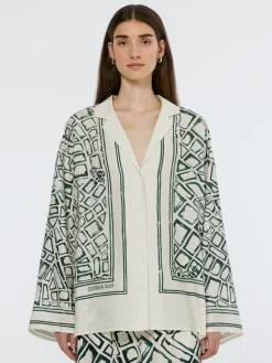 Sale Oversized Placed Print Shirt Women Blouses & Shirts