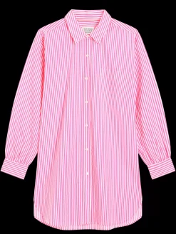 New OVERSIZED POPLIN SHIRT IN FLUO PINK /WHITE STRIPE Women Tops & T-shirts