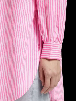 New OVERSIZED POPLIN SHIRT IN FLUO PINK /WHITE STRIPE Women Tops & T-shirts