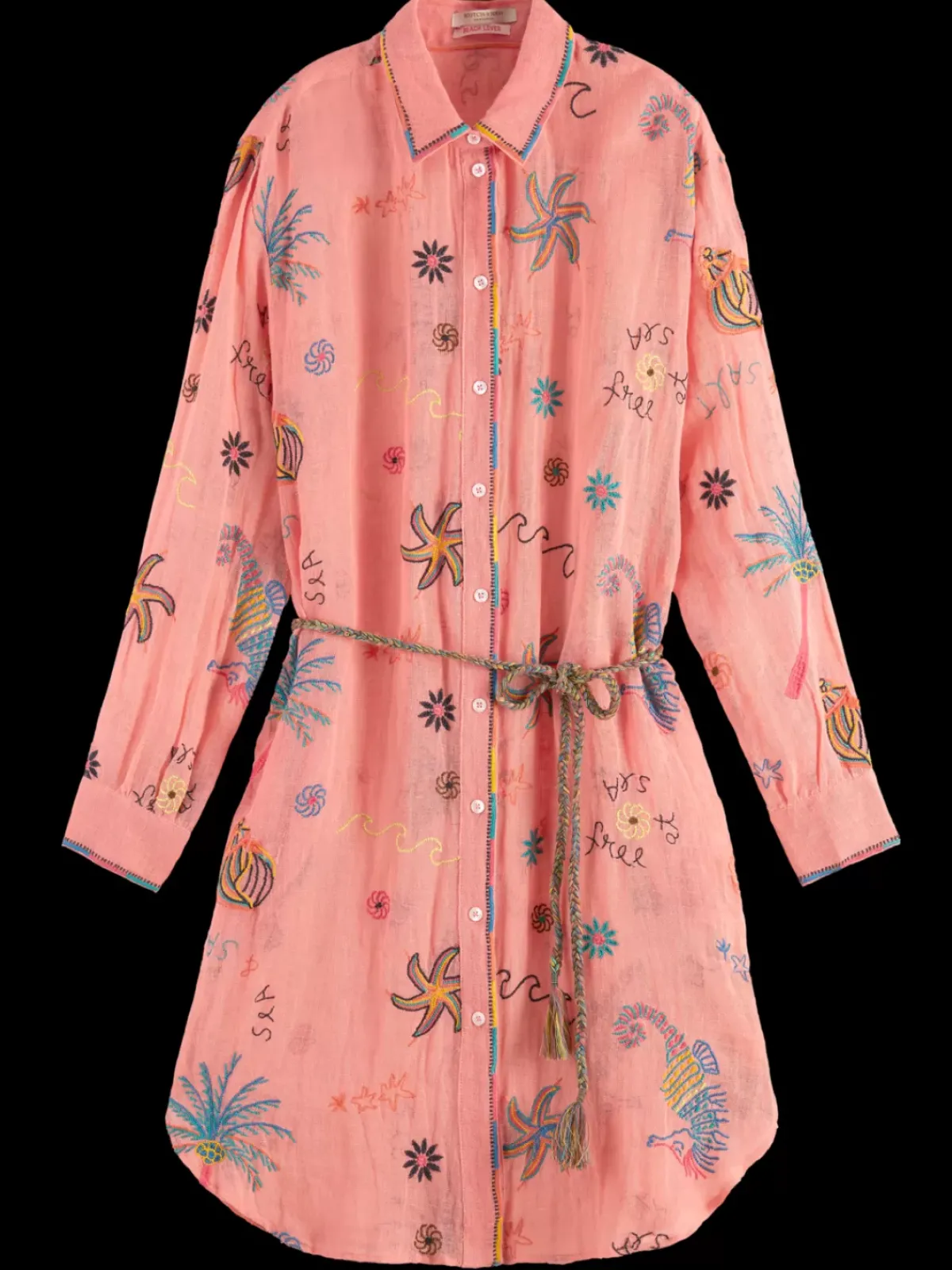 Clearance OVERSIZED SHIRT DRESS WITH MULTICOLOR EMBROIDERY Women Dresses & Jumpsuits