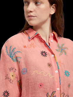 Clearance OVERSIZED SHIRT DRESS WITH MULTICOLOR EMBROIDERY Women Dresses & Jumpsuits