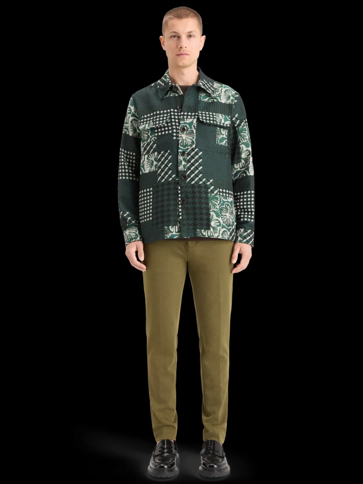 Fashion PATCHWORK JACQUARD OVERSHIRT Jackets & Coats