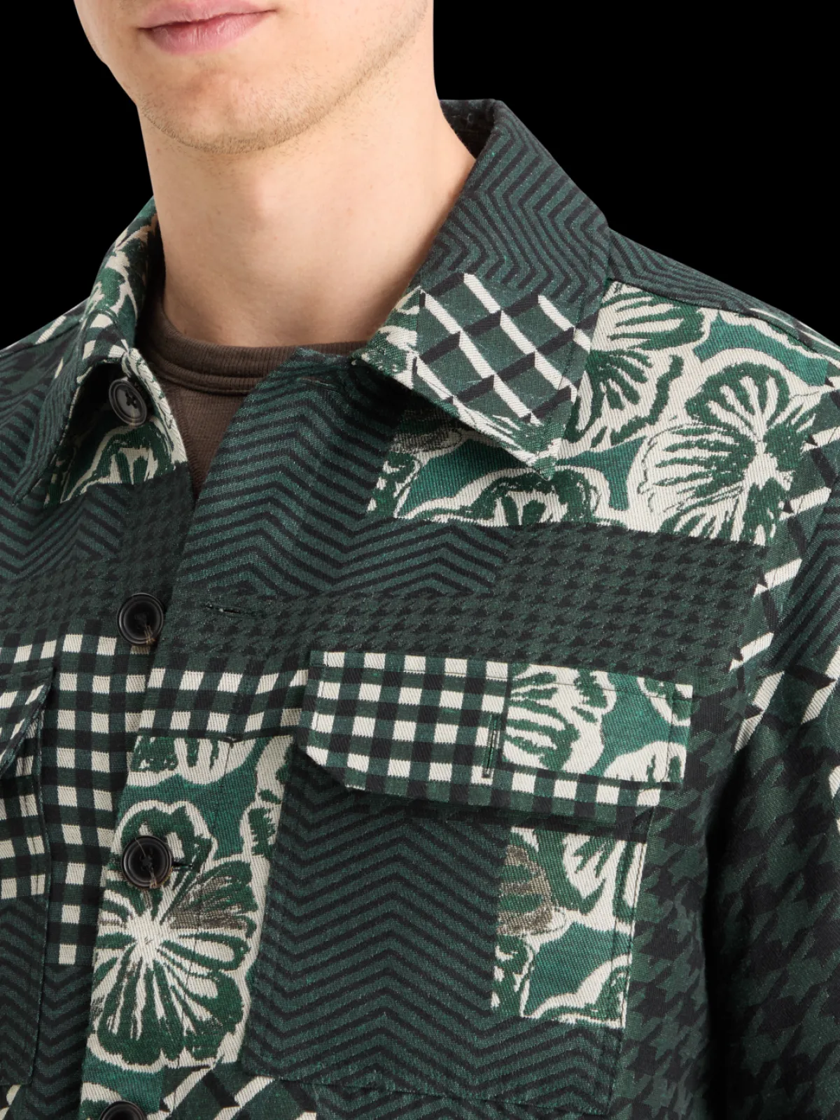 Fashion PATCHWORK JACQUARD OVERSHIRT Jackets & Coats