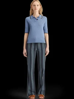Hot Pointelle collared knitted tee Women Knitwear