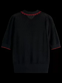 Hot Pointelle collared knitted tee Women Knitwear