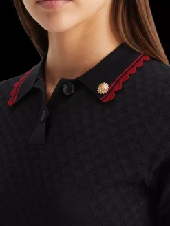 Hot Pointelle collared knitted tee Women Knitwear
