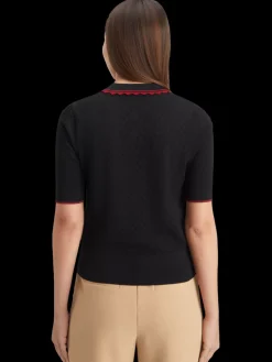 Hot Pointelle collared knitted tee Women Knitwear
