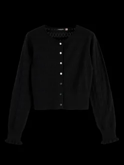New Pointelle crew neck cardigan Women Knitwear