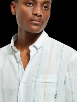 Outlet Regular fit yarn-dyed stripe cotton linen shirt Shirts