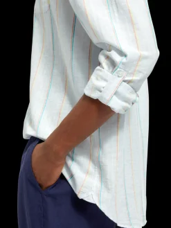 Outlet Regular fit yarn-dyed stripe cotton linen shirt Shirts