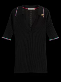 Best RIB COLLARED KNITTED TEE Women Tops & T-shirts