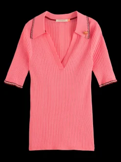 Best RIB COLLARED KNITTED TEE Women Tops & T-shirts