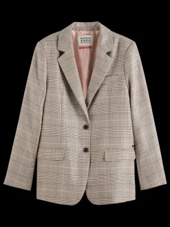 Best Sequin prince of wales check boyfriend single breasted blazer Women Blazers