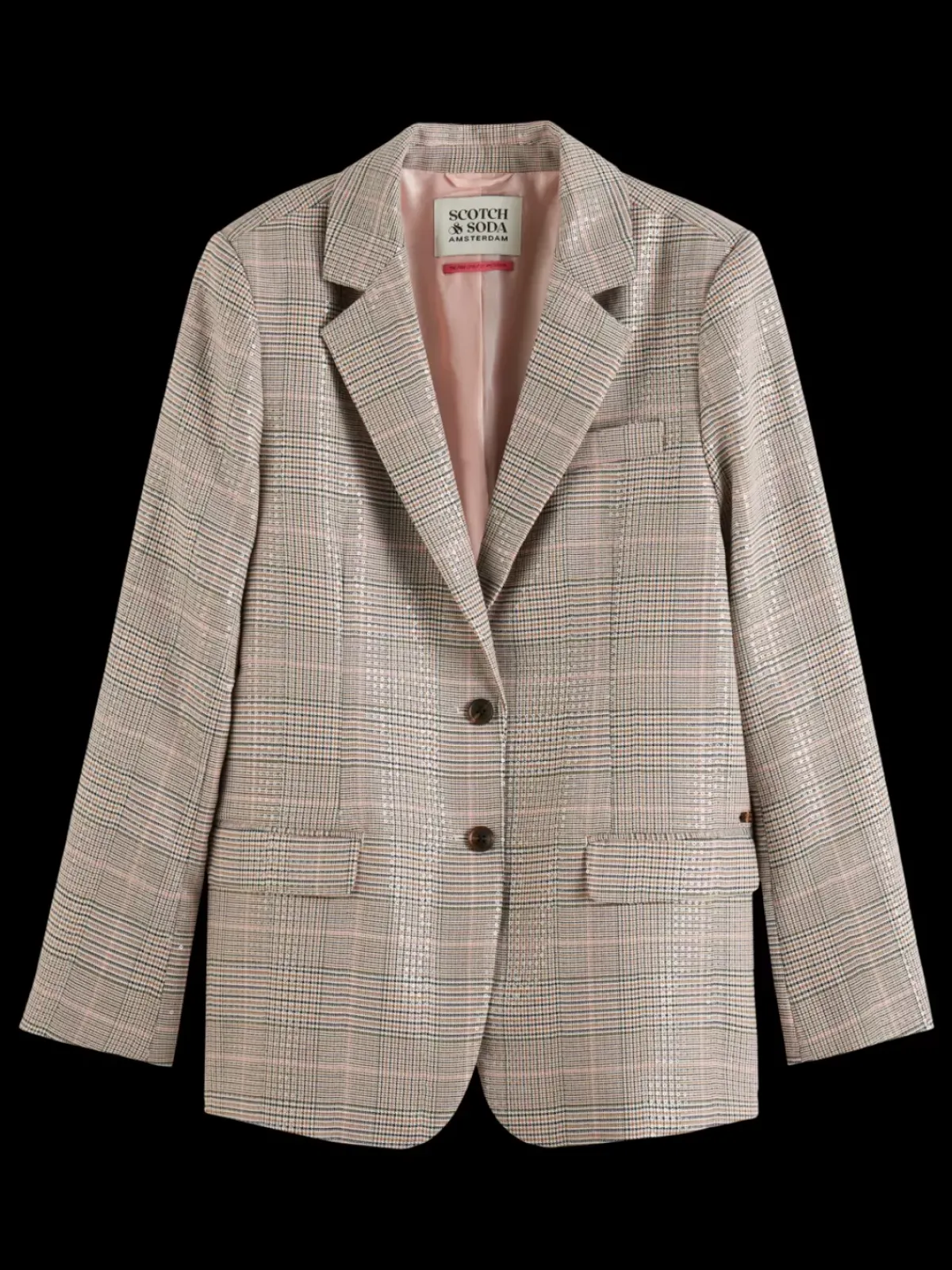 Best Sequin prince of wales check boyfriend single breasted blazer Women Blazers