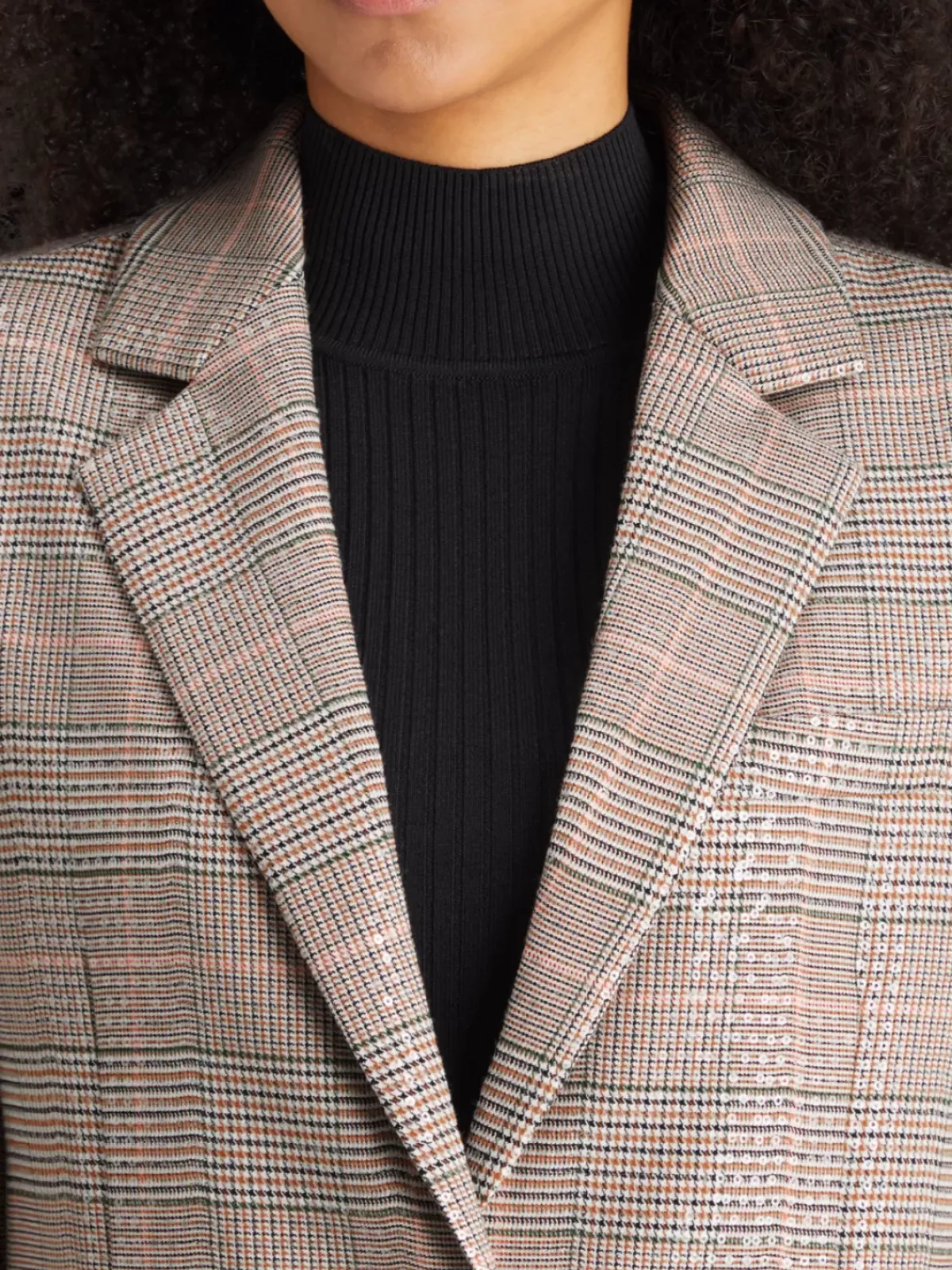 Best Sequin prince of wales check boyfriend single breasted blazer Women Blazers